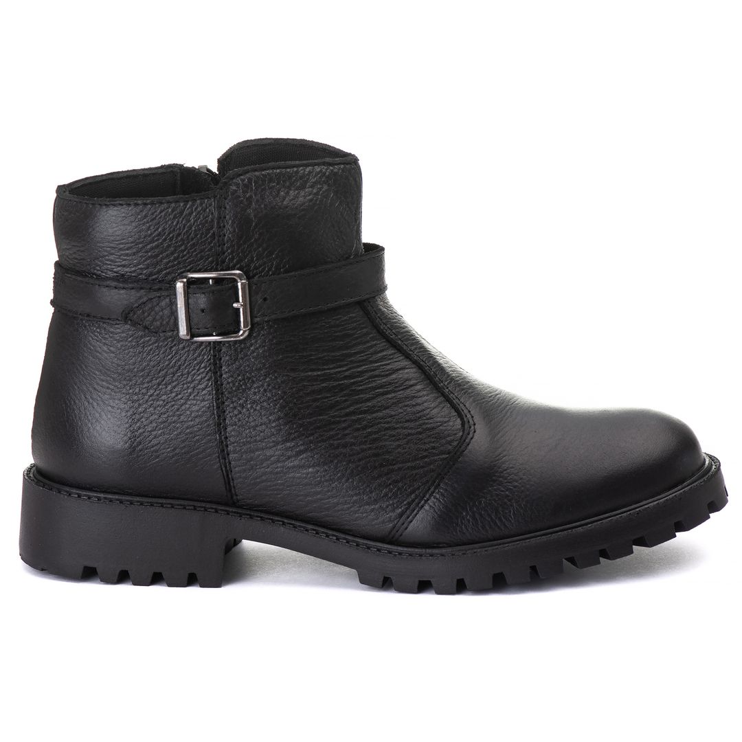 Coturno Fivela Cano Baixo Feminino Couro Legitimo Preto - REF: 1001