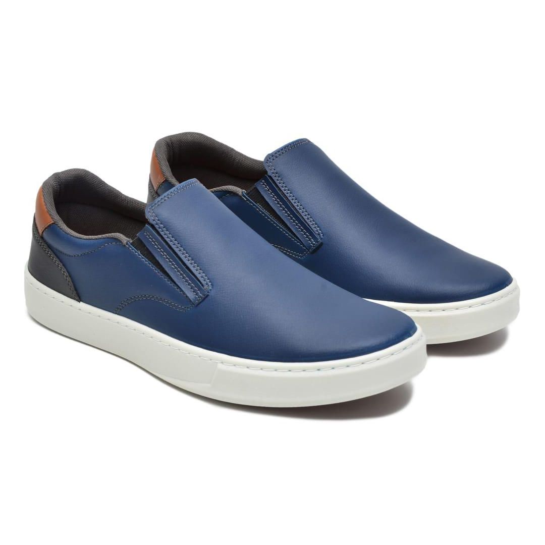 Sapatênis Casual Masculino Slip-On Couro Sintetico Marinho- REF: 1003 
