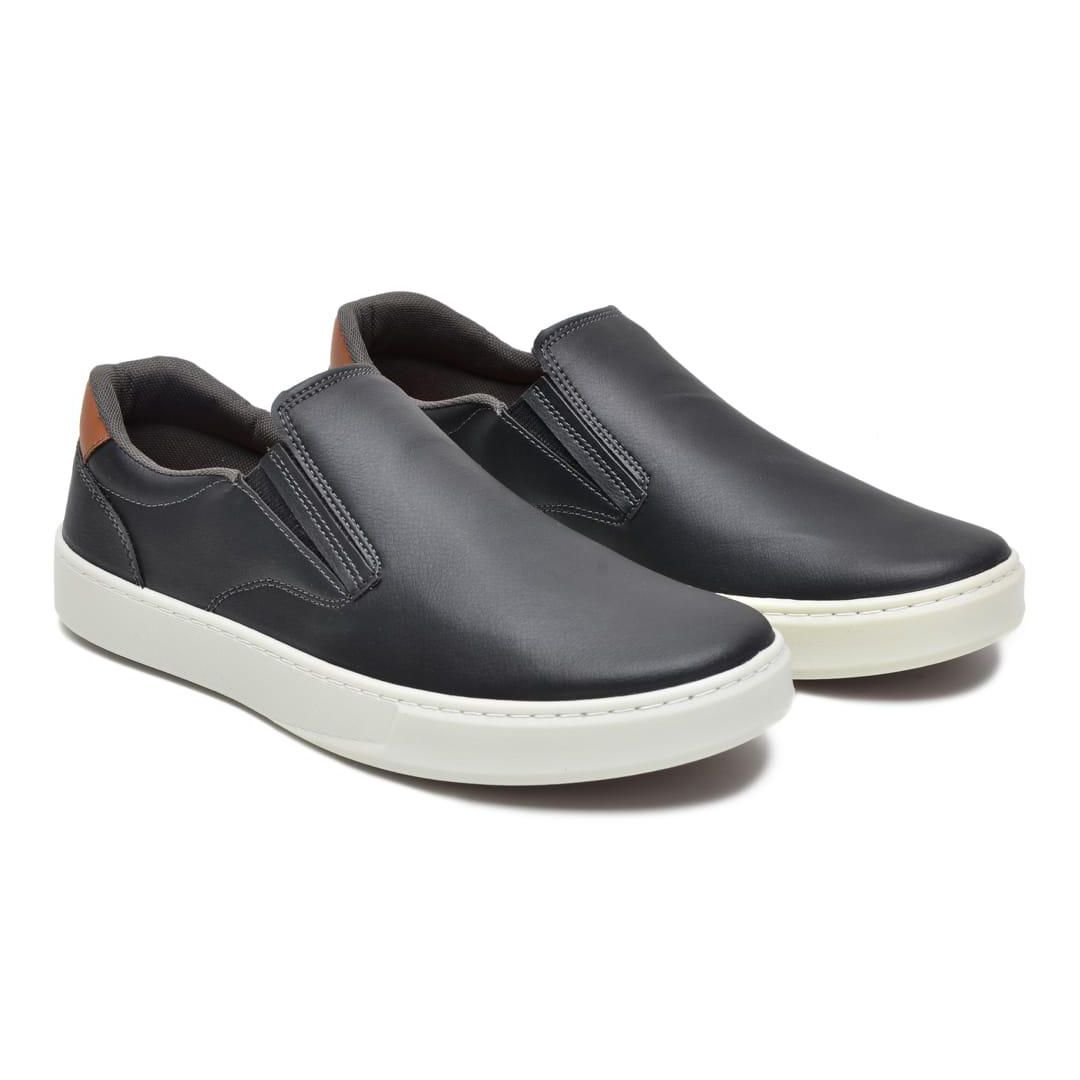 Sapatênis Casual Masculino Slip-On Couro Sintetico Preto- REF: 1003 