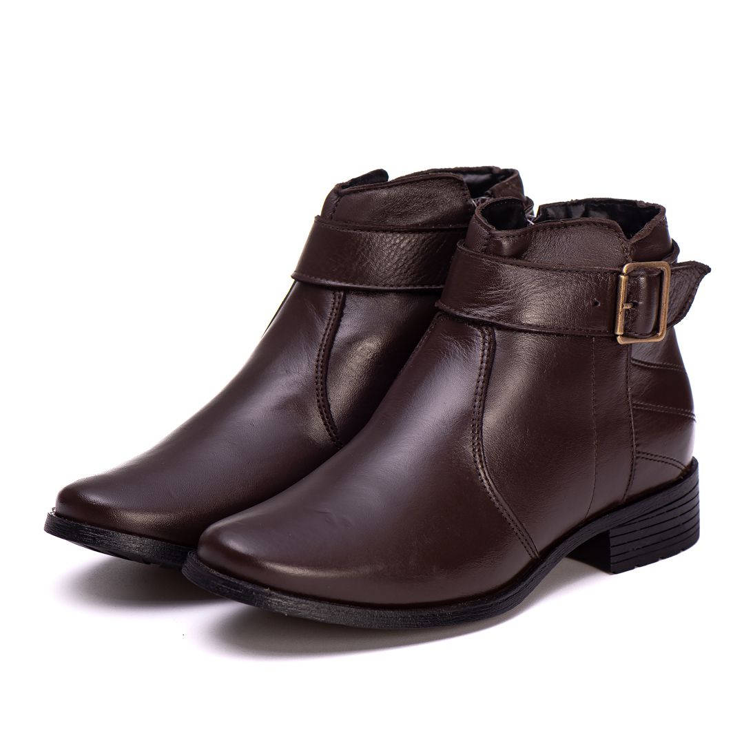 Botina Feminina Couro Legitimo Café - REF: 6106 