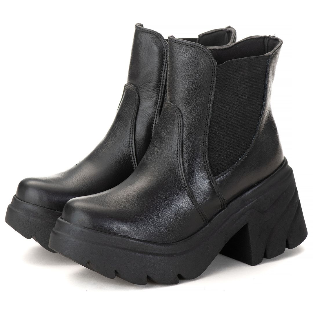 Bota Coturno Chelsea Feminina Couro Legitimo Preto - REF: 6730
