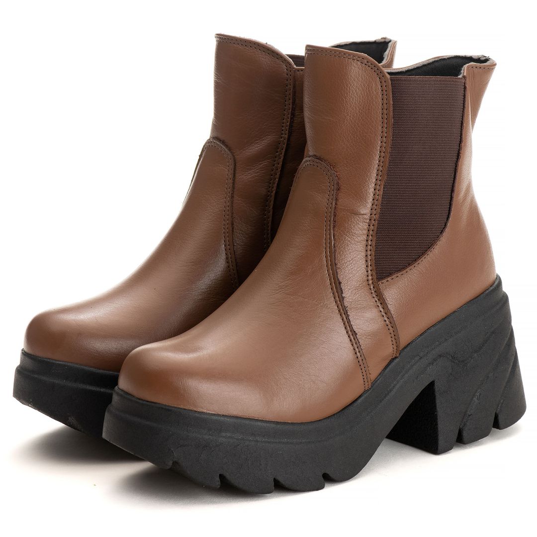 Bota Coturno Chelsea Feminina Couro Legitimo Mouro - REF: 6730