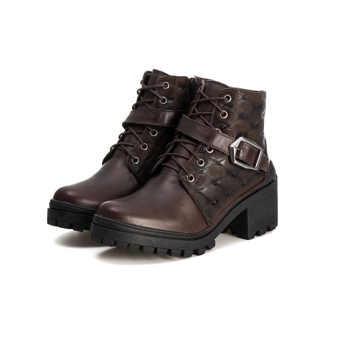 Bota Coturno Feminino Couro Legitimo Café - REF: 6742