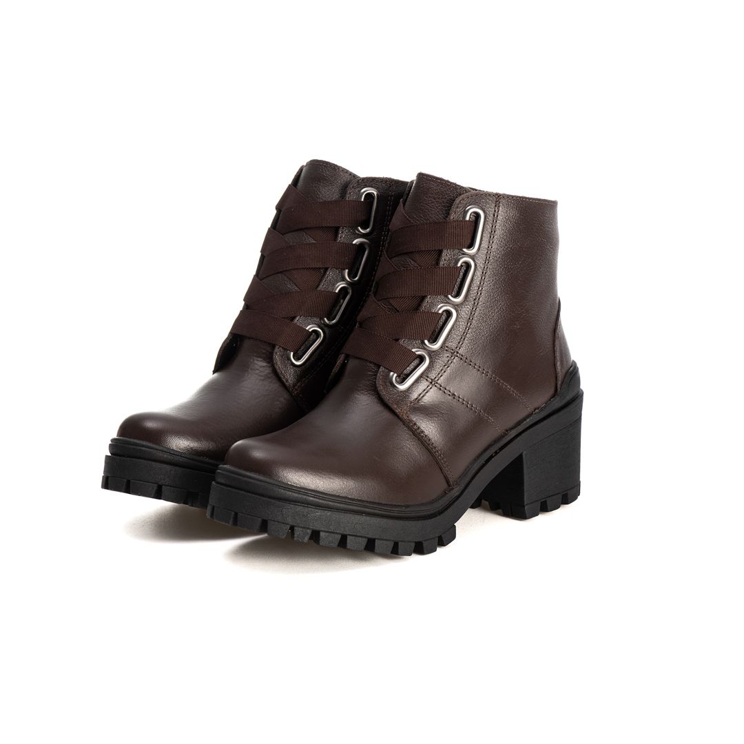 Bota Coturno Feminino Couro Legitimo Café - REF: 6744 