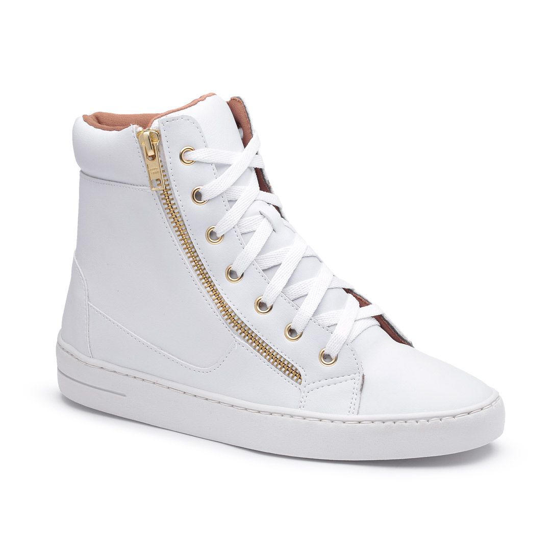 Tenis Vegano Bawmi Cano Alto Feminino Branco com Ziper