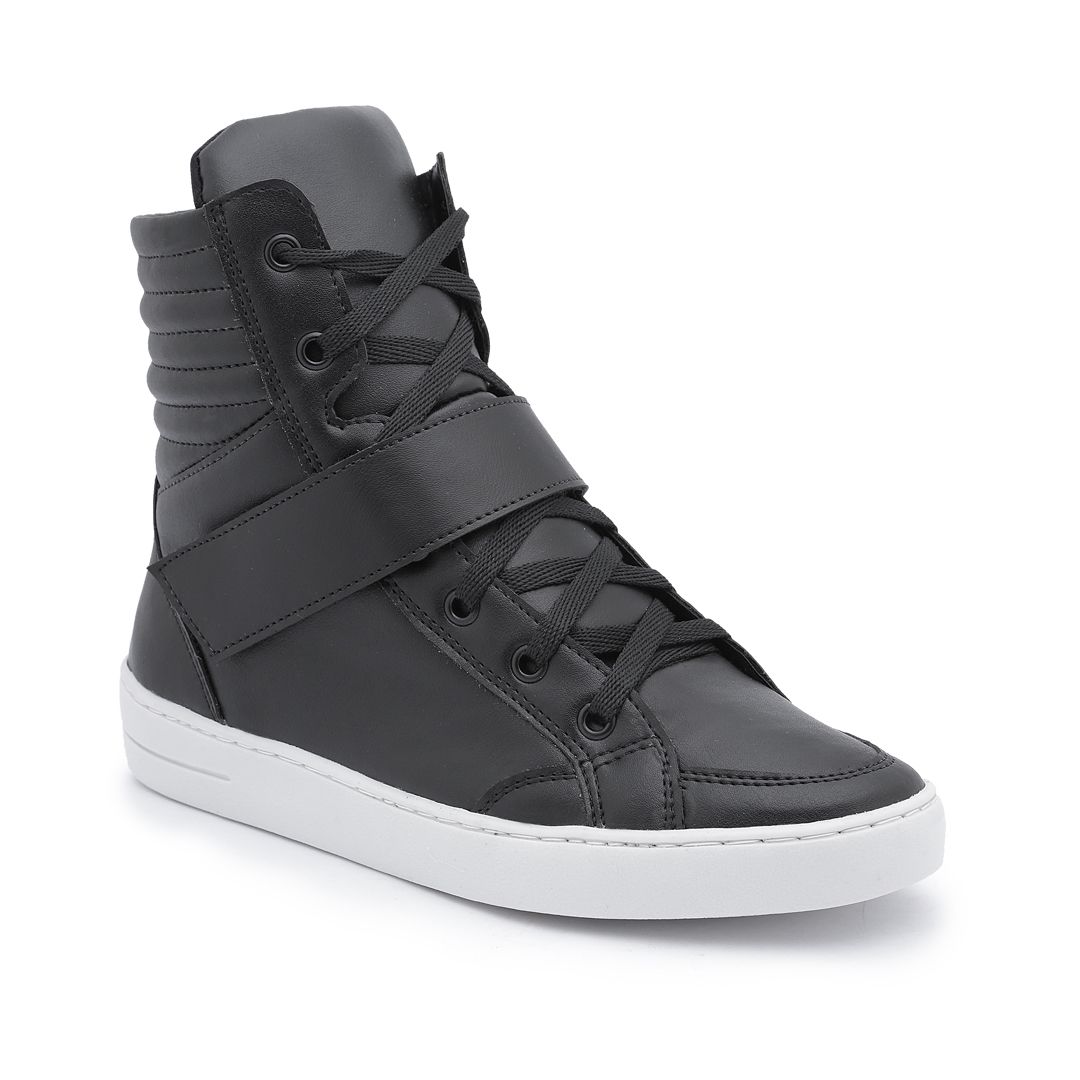Tenis Vegano Bawmi Cano Alto Feminino Preto com Tira
