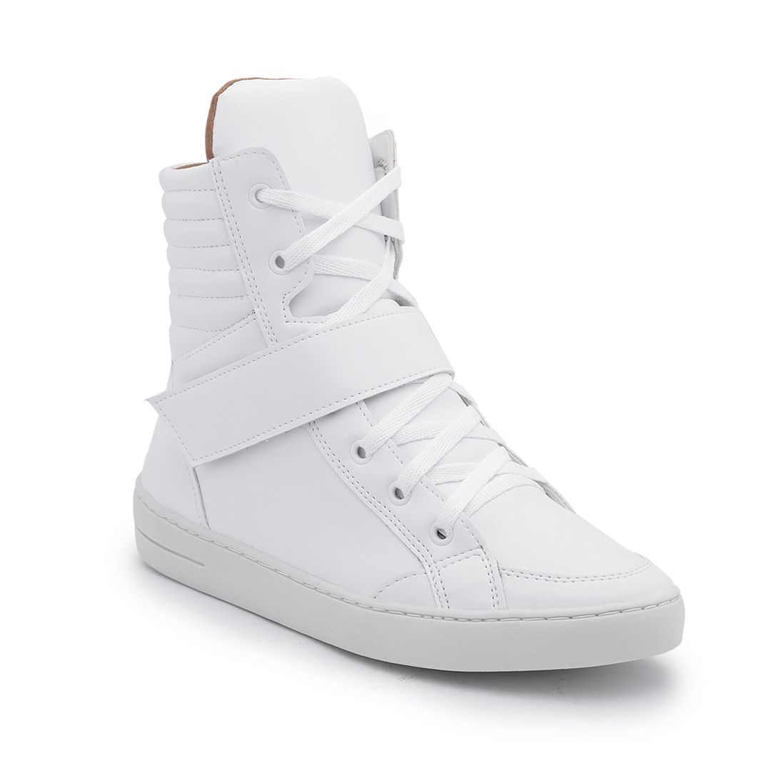 Tenis Vegano Bawmi Cano Alto Feminino Branco com Tira