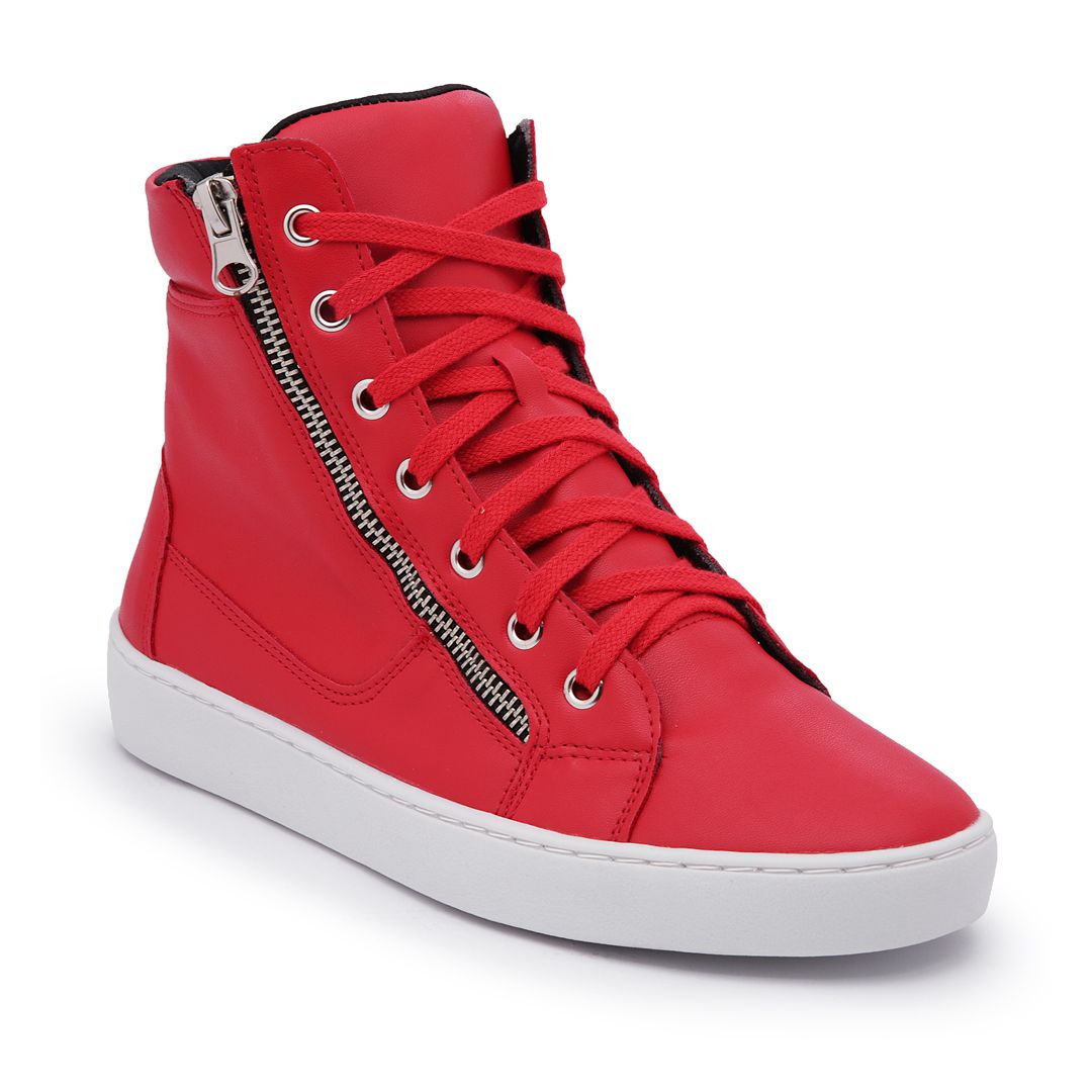 Tenis Vegano Bawmi Cano Alto Feminino Vermelho com Ziper