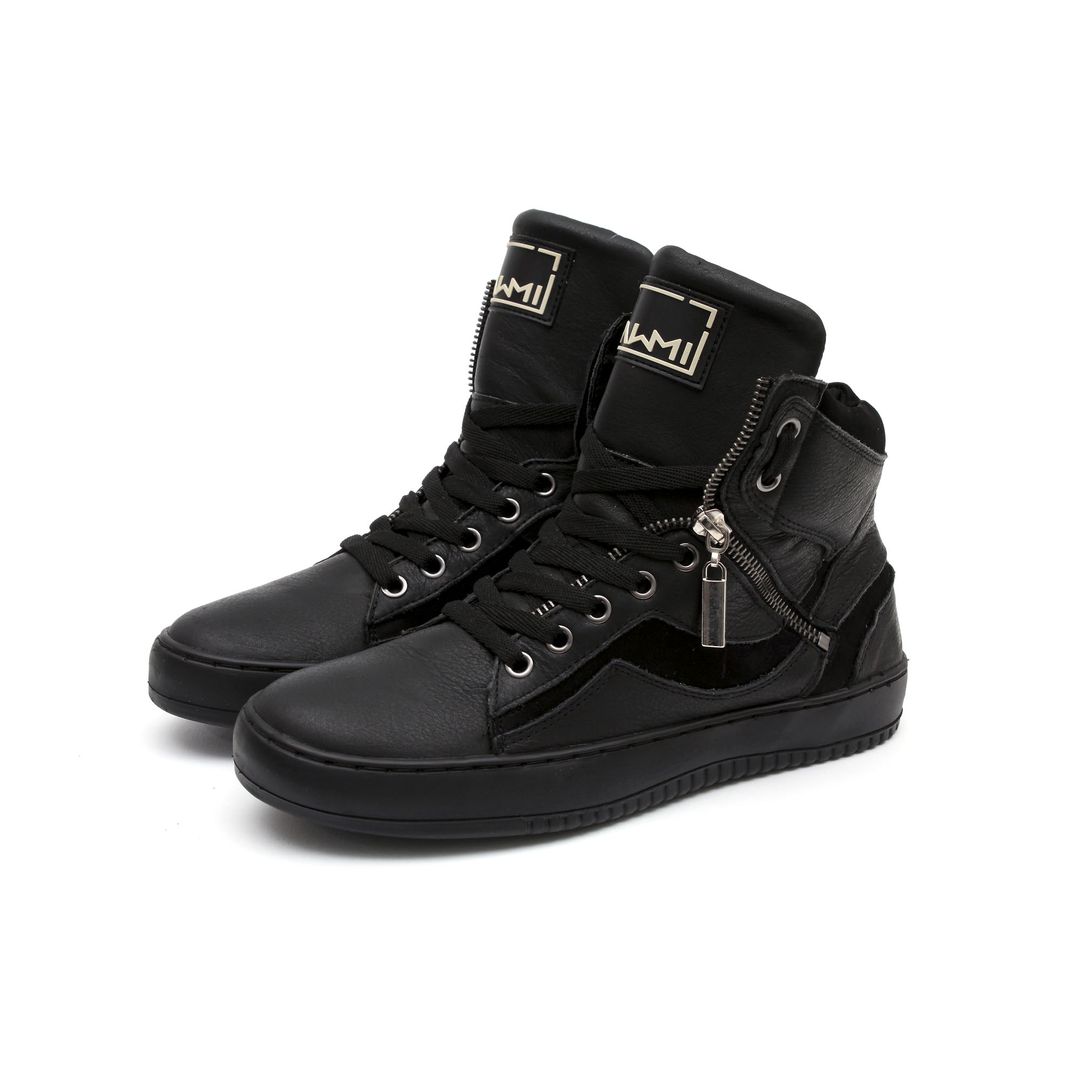 Tenis Sneaker Bawmi Cano Alto Feminino Preto com Ziper