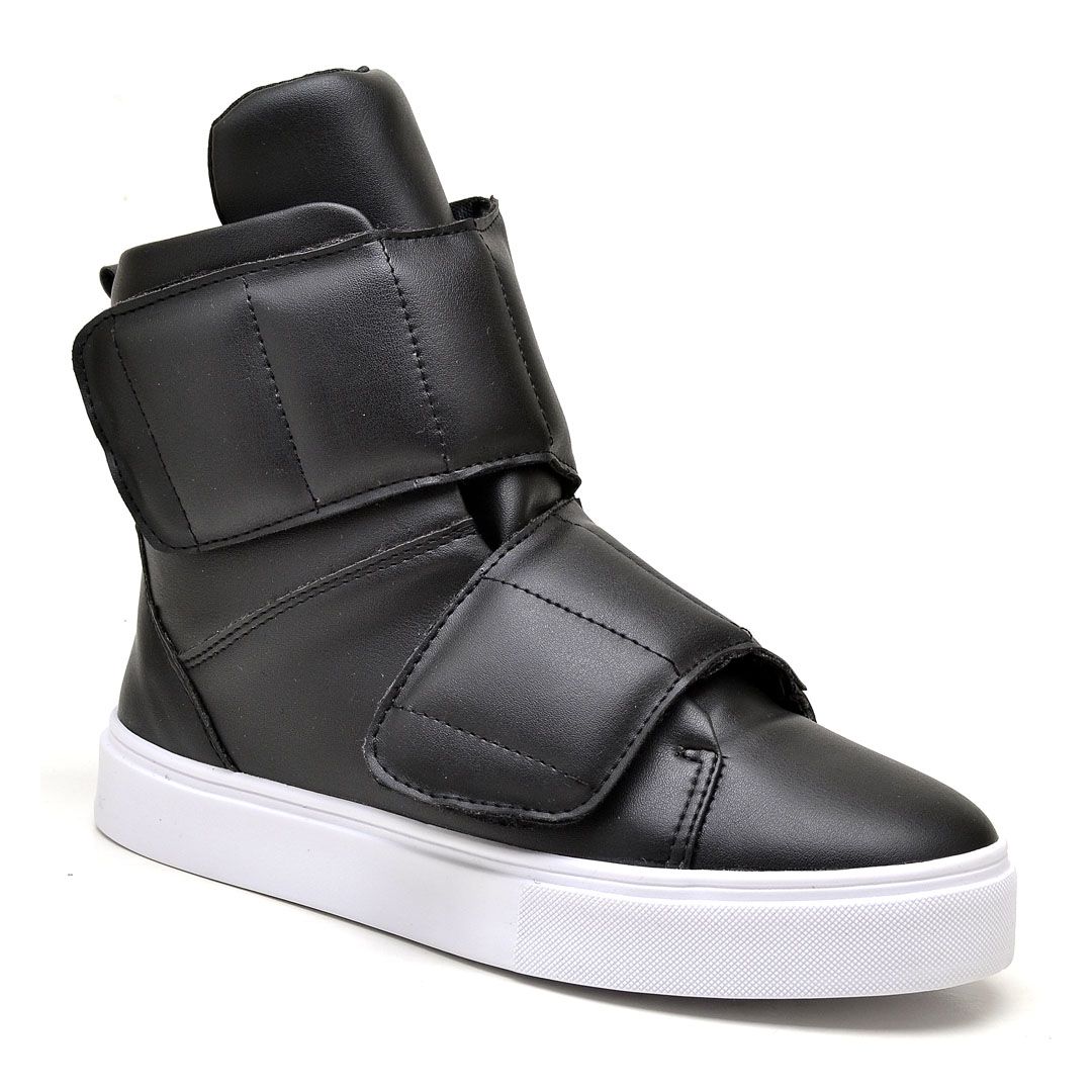 Tenis Vegano Bawmi Cano Alto Feminino Preto com Tiras em Velcro