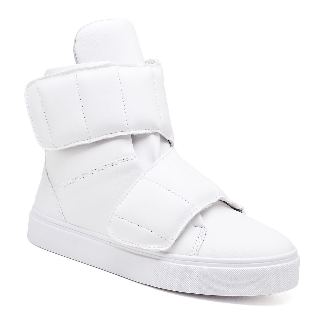 Tenis Vegano Bawmi Cano Alto Feminino Branco com Tiras em Velcro