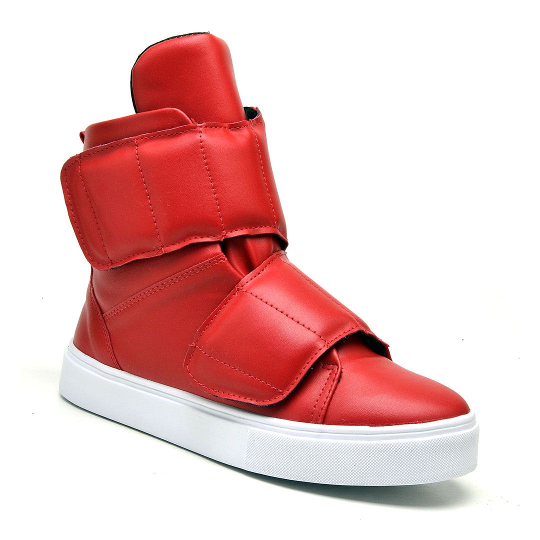 Tenis Vegano Bawmi Cano Alto Feminino Vermelho com Tiras em Velcro