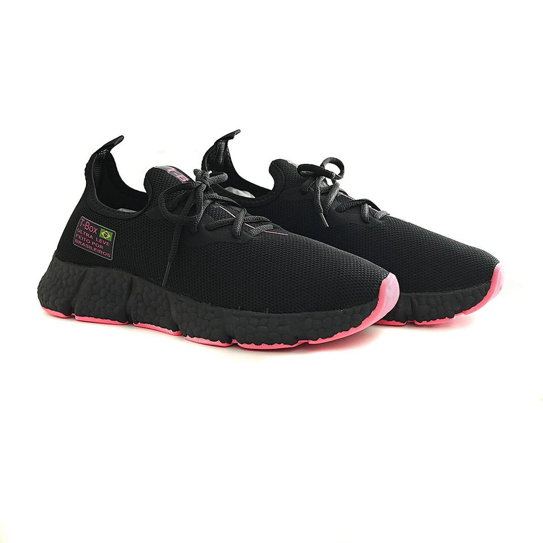 Tênis T-Box Ultra Leve Feminino – Preto com Rosa