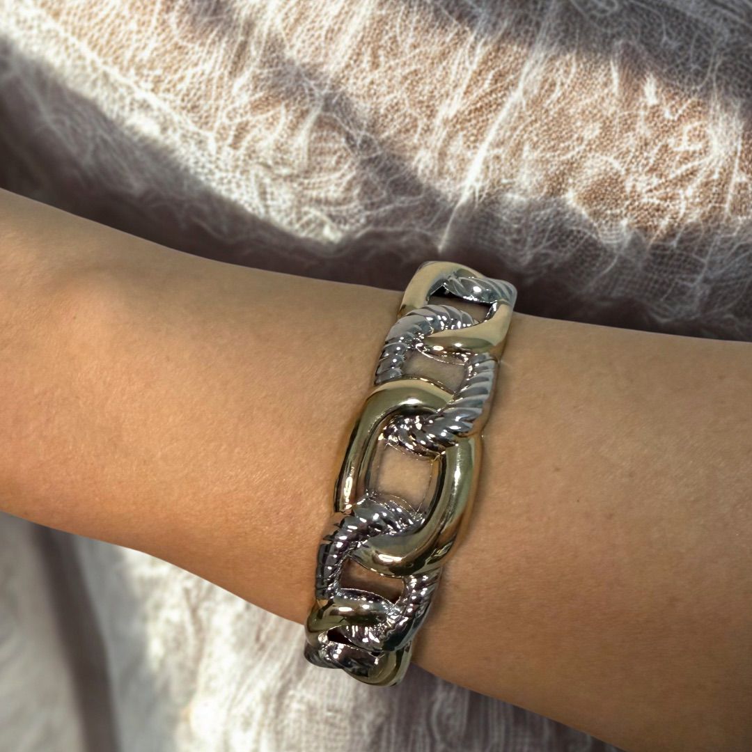 Pulseira DUO - Banhado em Ródio Branco e Ouro 18k - Kamila Prado