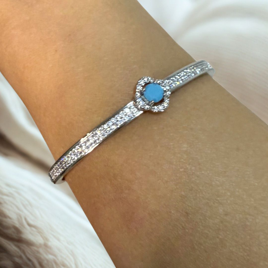 Pulseira Pedra Turquesa - Banhado em Ródio Branco ... - Kamila Prado