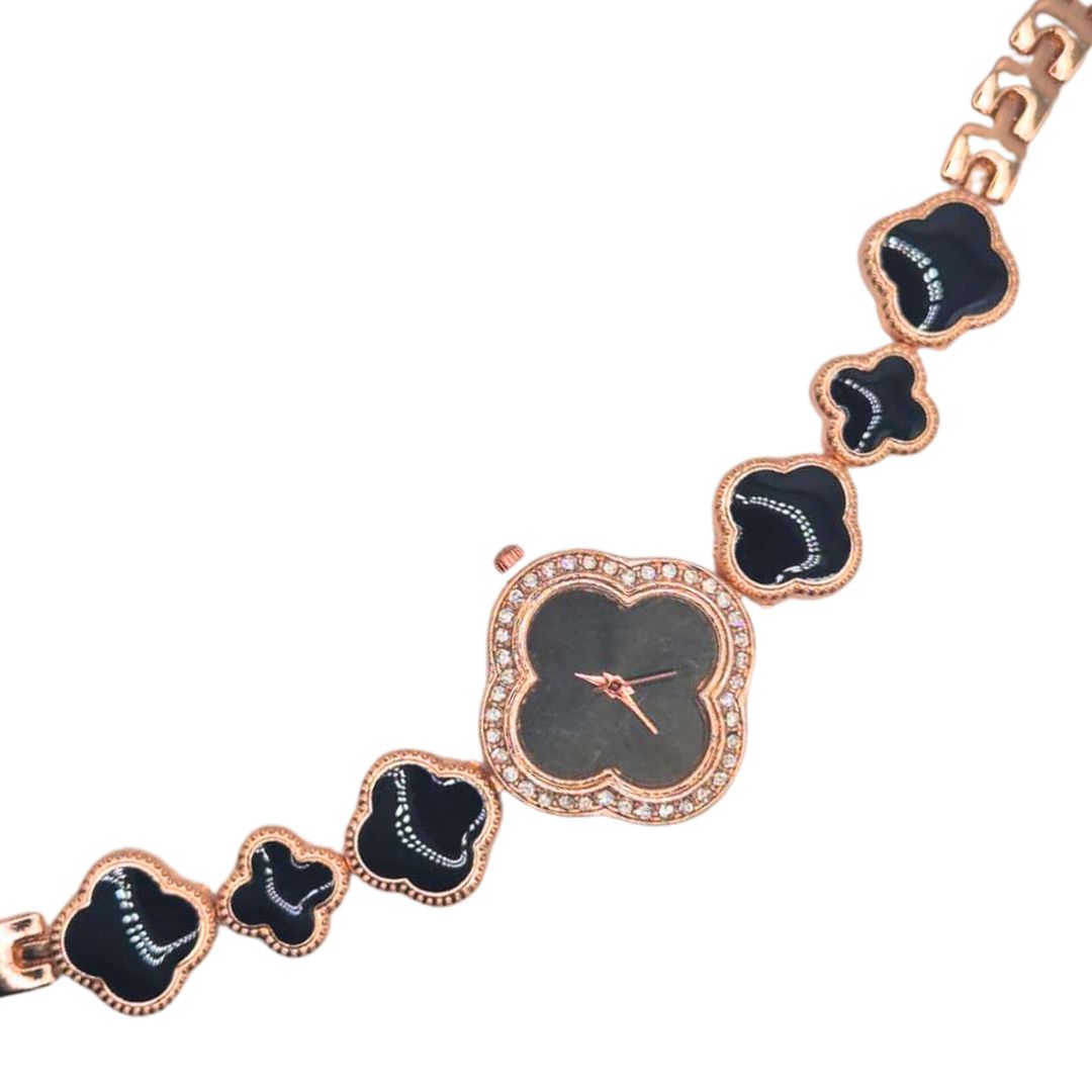 Pulseira Relógio Preta Rosé Feminino Cravejado