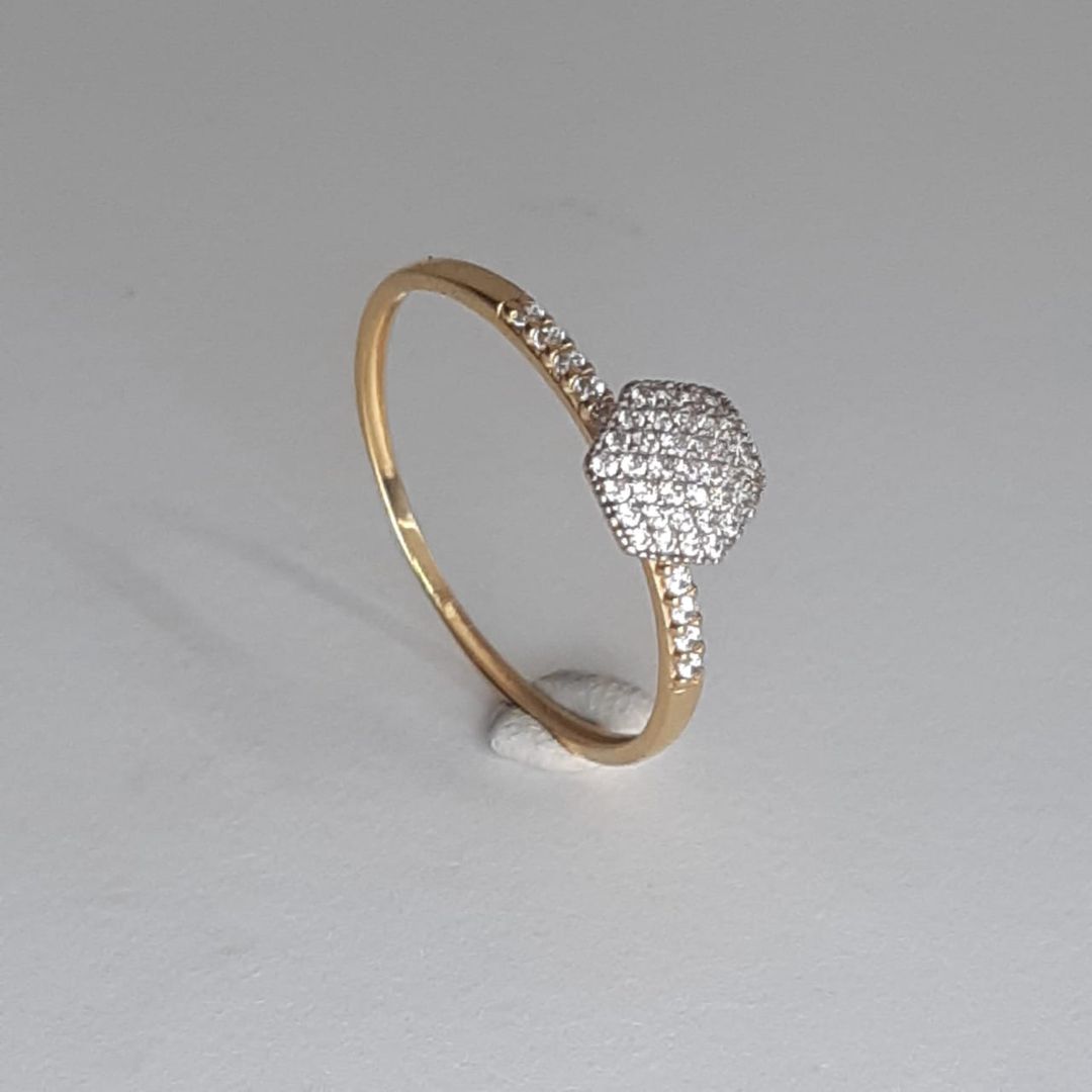 Anel Chuveiro Hexagono Cravejado Ouro 18K Zircônia...