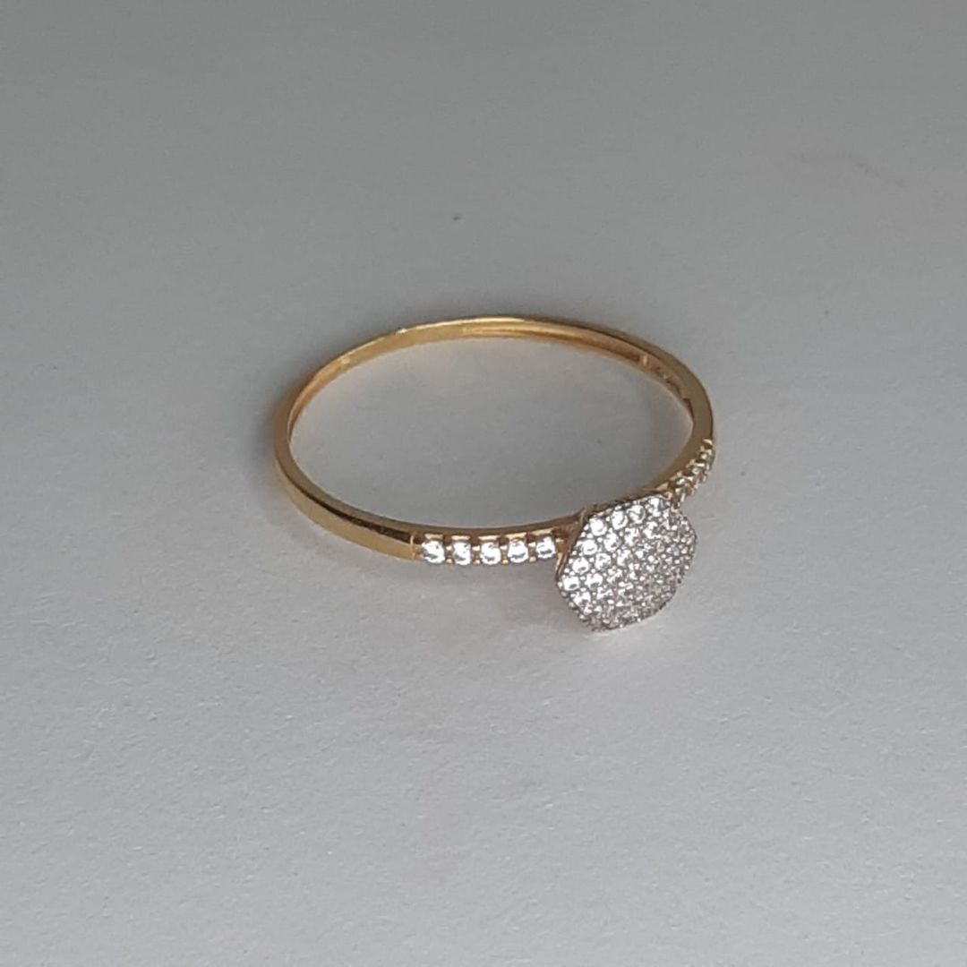 Anel Chuveiro Hexagono Cravejado Ouro 18K Zircônias