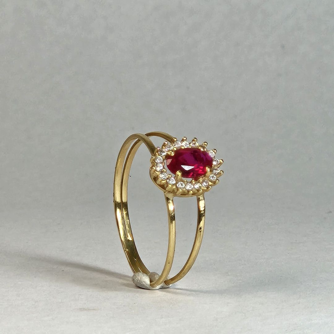 anel galeria ouro 18K pedra vermelha