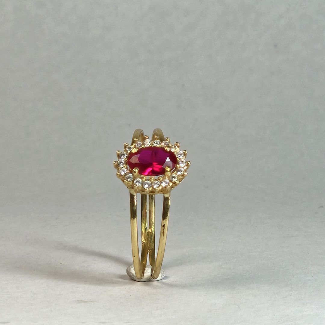 anel galeria ouro 18K pedra vermelha