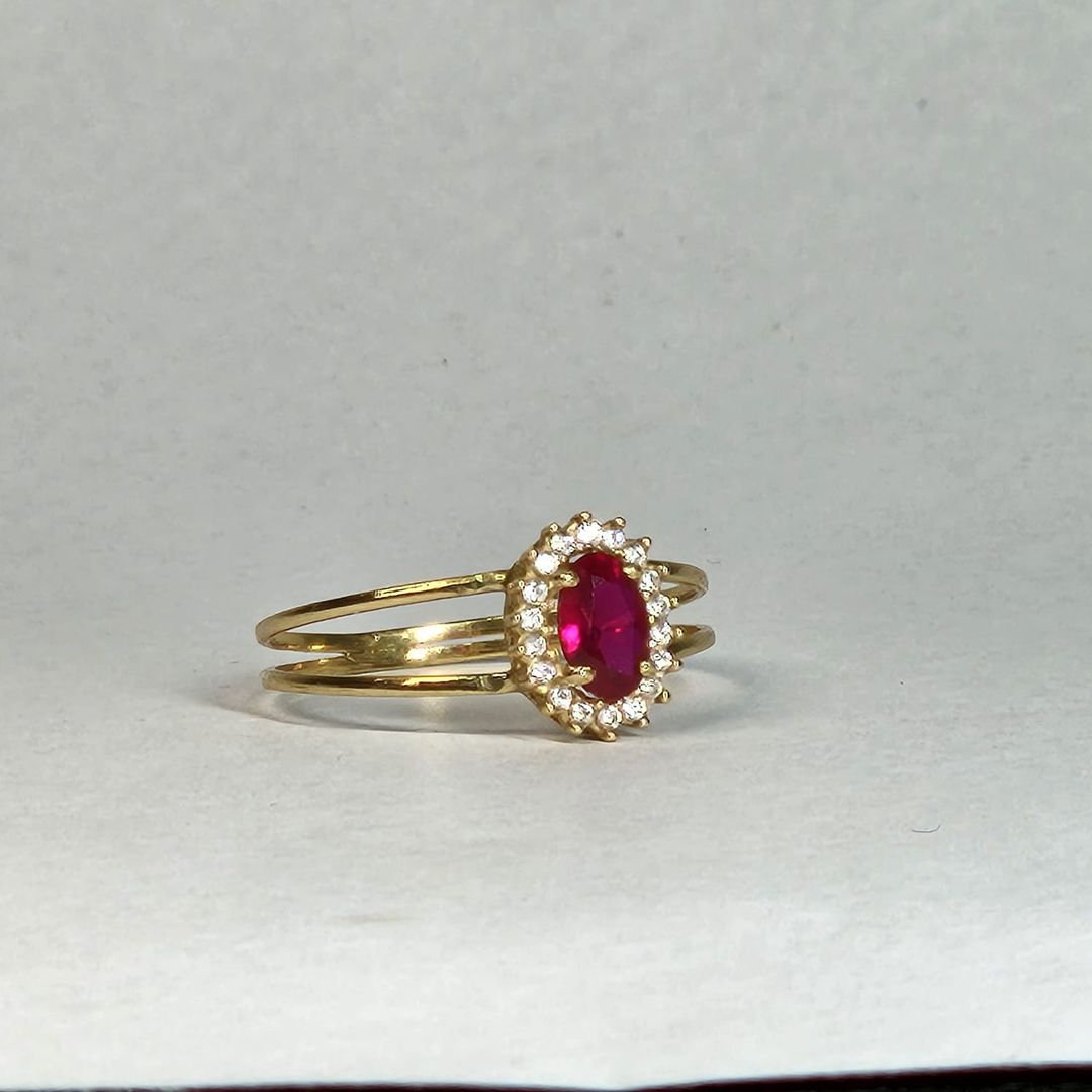 anel galeria ouro 18K pedra vermelha