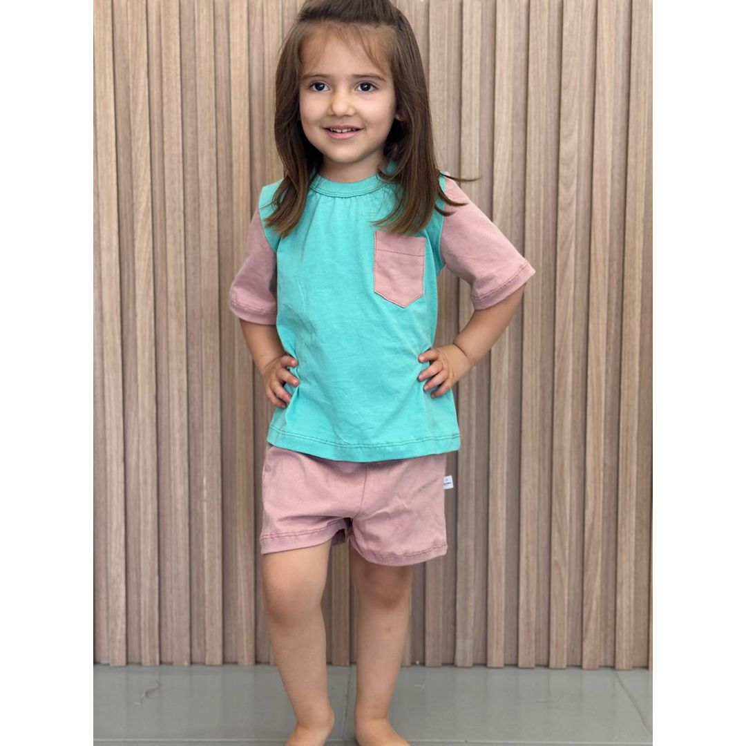 PIJAMA - CURTO VERDE COM ROSA 