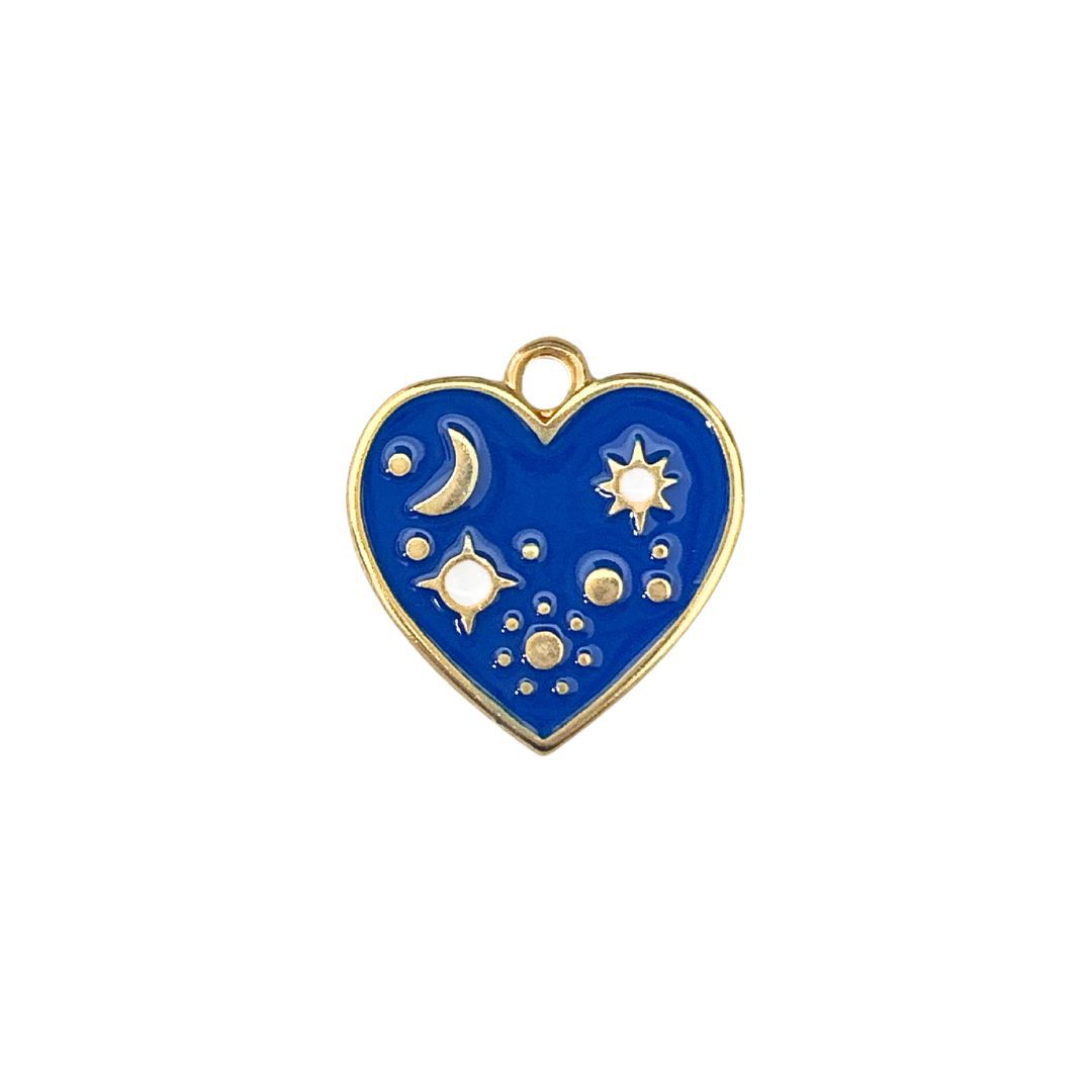 Pingente de Coração Estrelado Dourado/Azul - 1 Uni... - METALVALE BIJU