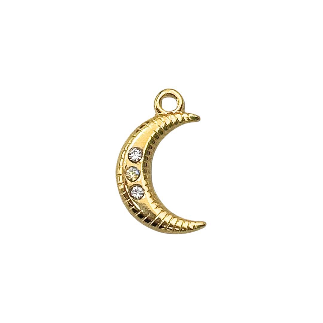 Pingente Lua Dourada Com Strass - 1 Uni - METALVALE BIJU