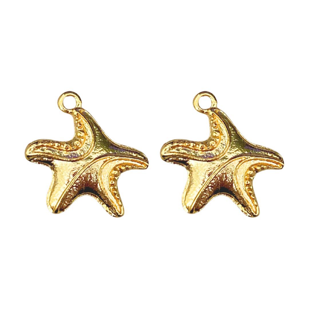 Pingente Estrela do Mar Trabalhada Dourado - 2 Uni... - METALVALE BIJU