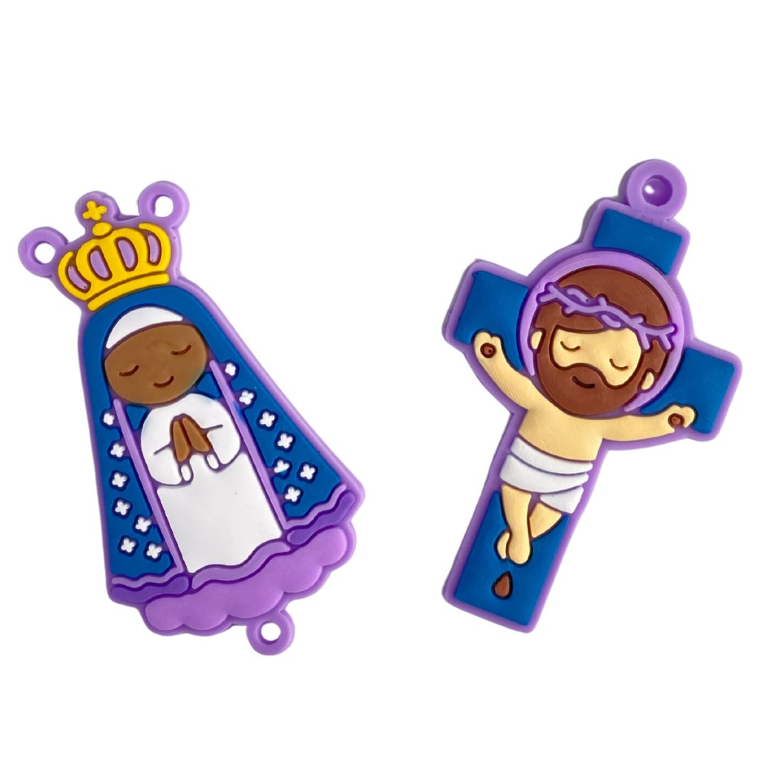Entremeios Crucifixo e Nossa Senhora Roxo Infantil... - METALVALE BIJU