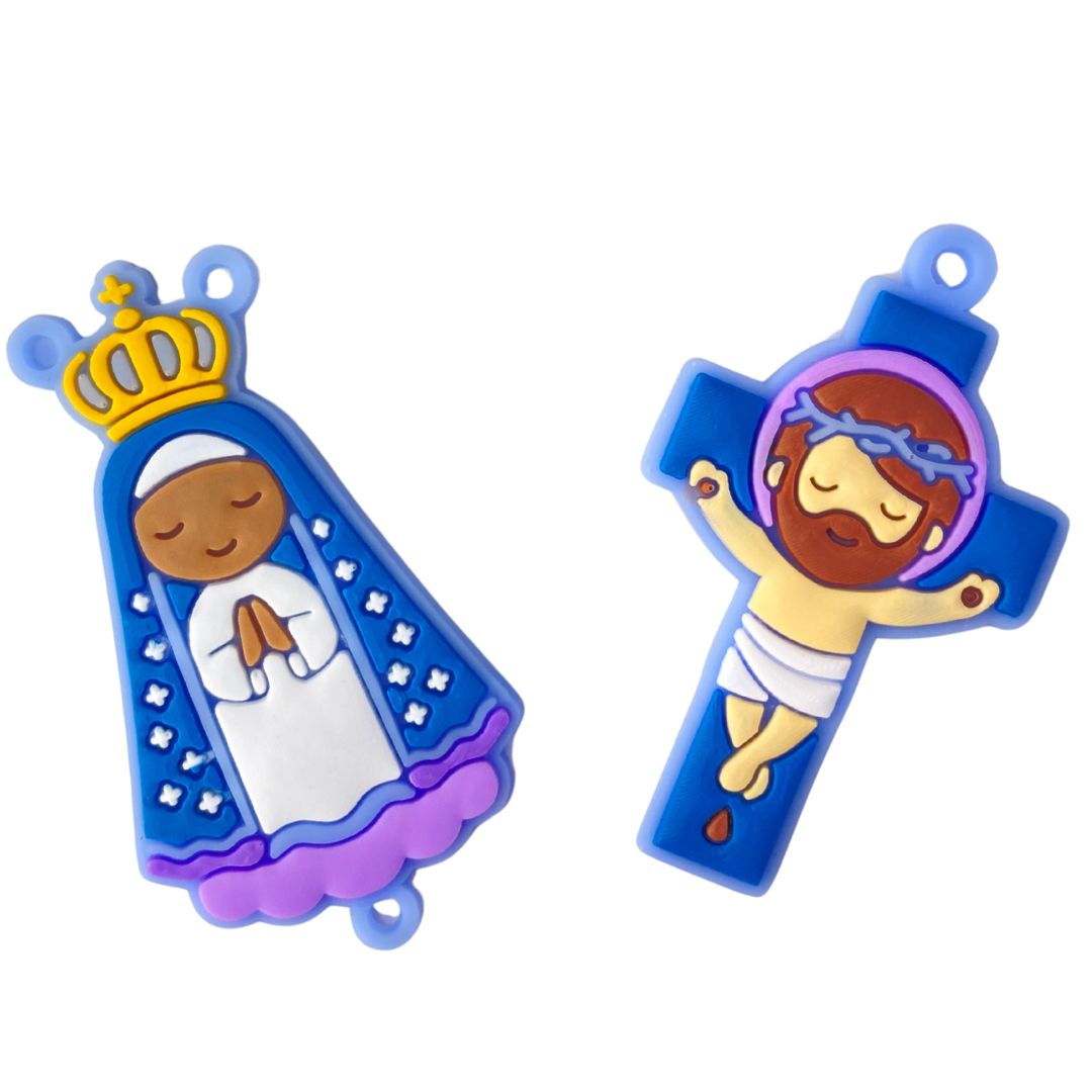 Entremeios Crucifixo E Nossa Senhora Azul Infantil... - METALVALE BIJU