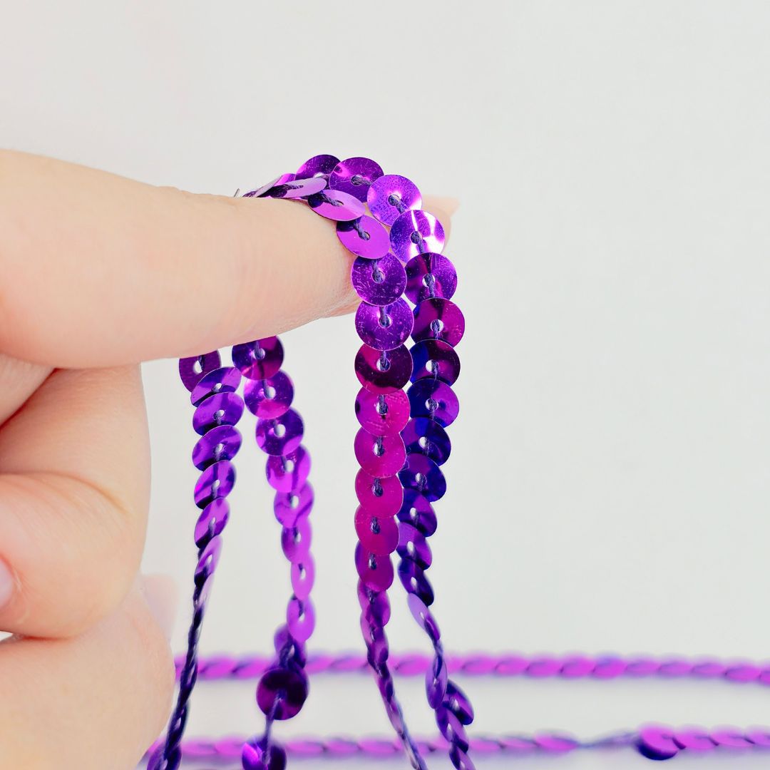  Fio De Paetê Roxo 08mm – 1 Metro - METALVALE BIJU