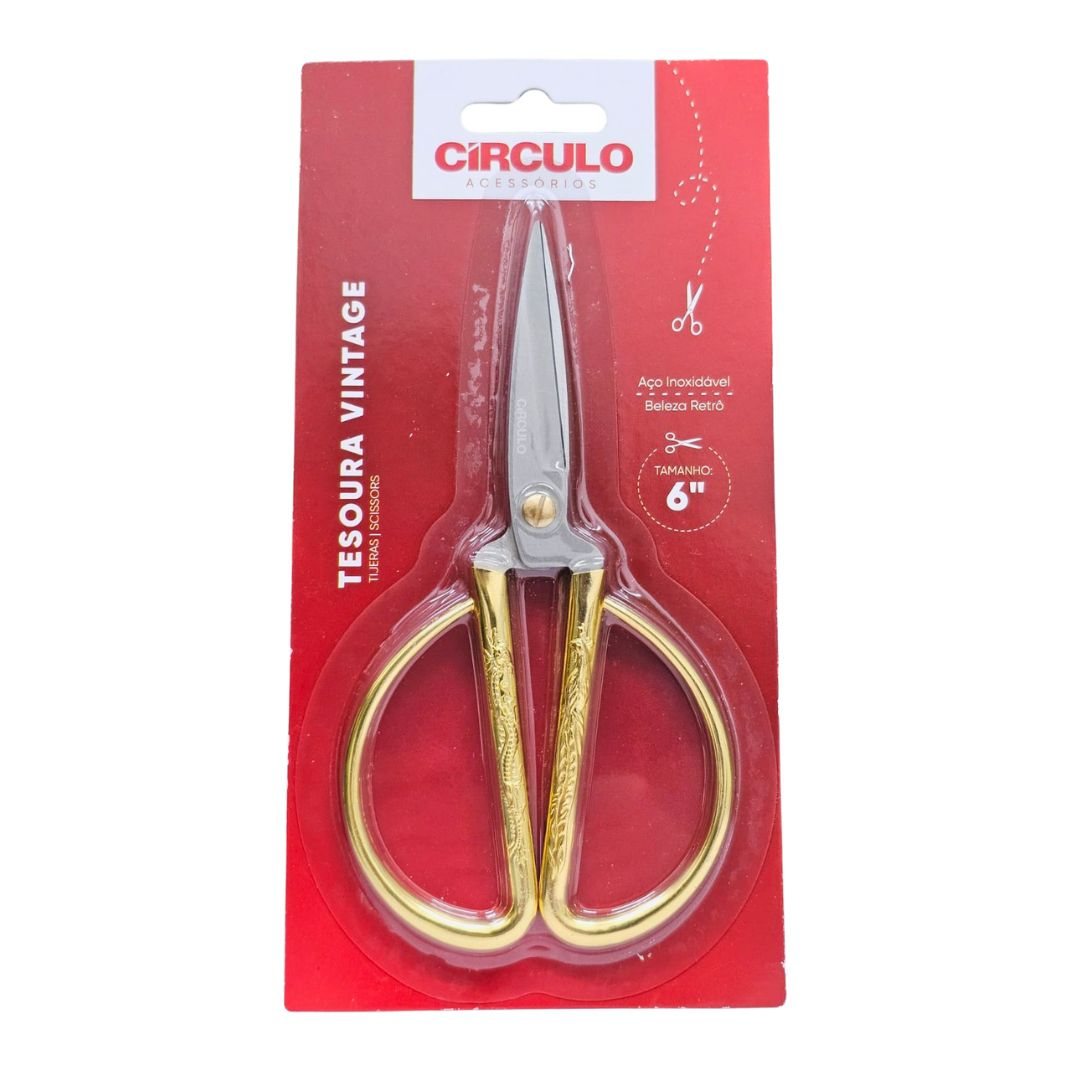 Tesoura Vintage Metálica Dourada 15cm - METALVALE BIJU