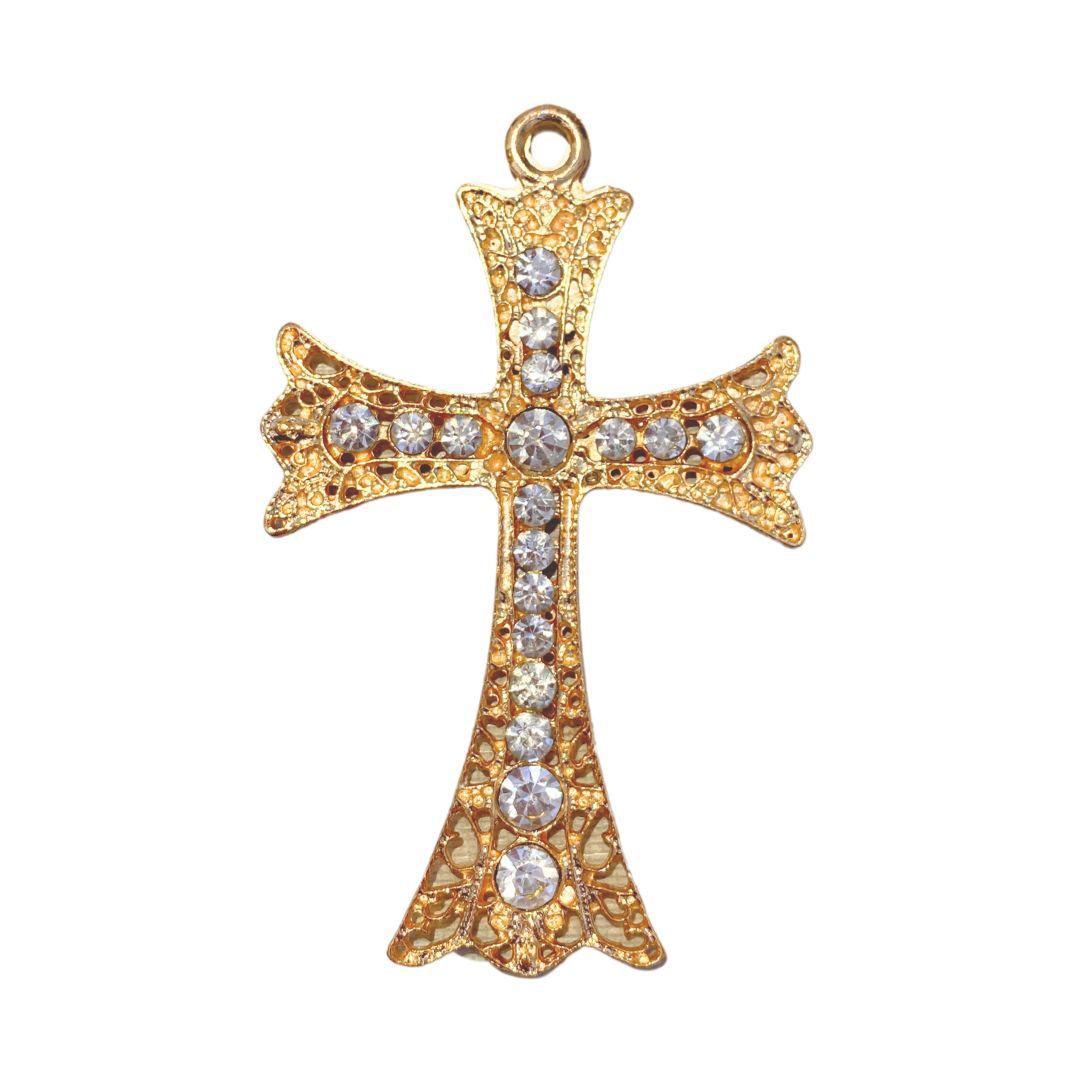 Crucifixo C/ Strass Ouro Lataforetico - 18050 - METALVALE BIJU