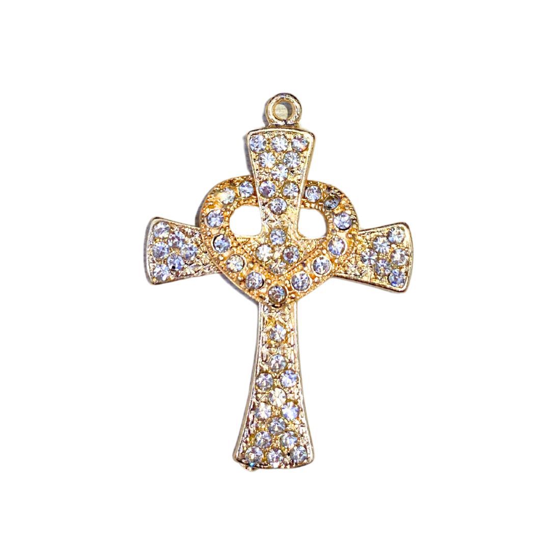 Crucifixo C/ Strass e Coração - Ouro Lataforetico ... - METALVALE BIJU