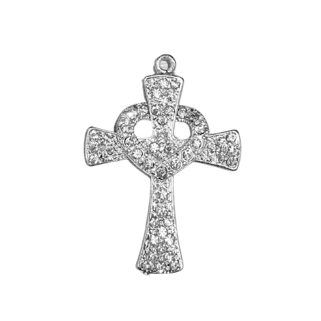 Crucifixo C/ Strass e Coração - Niquel - 12314 - METALVALE BIJU