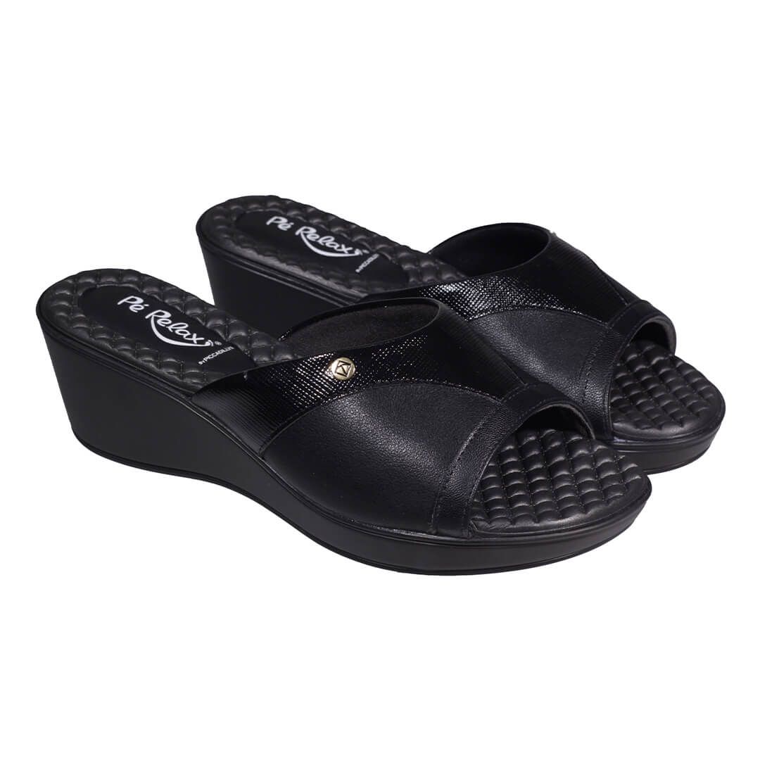 Tamanco Anabela Papoula Preto P Relax Sapatos Confort veis
