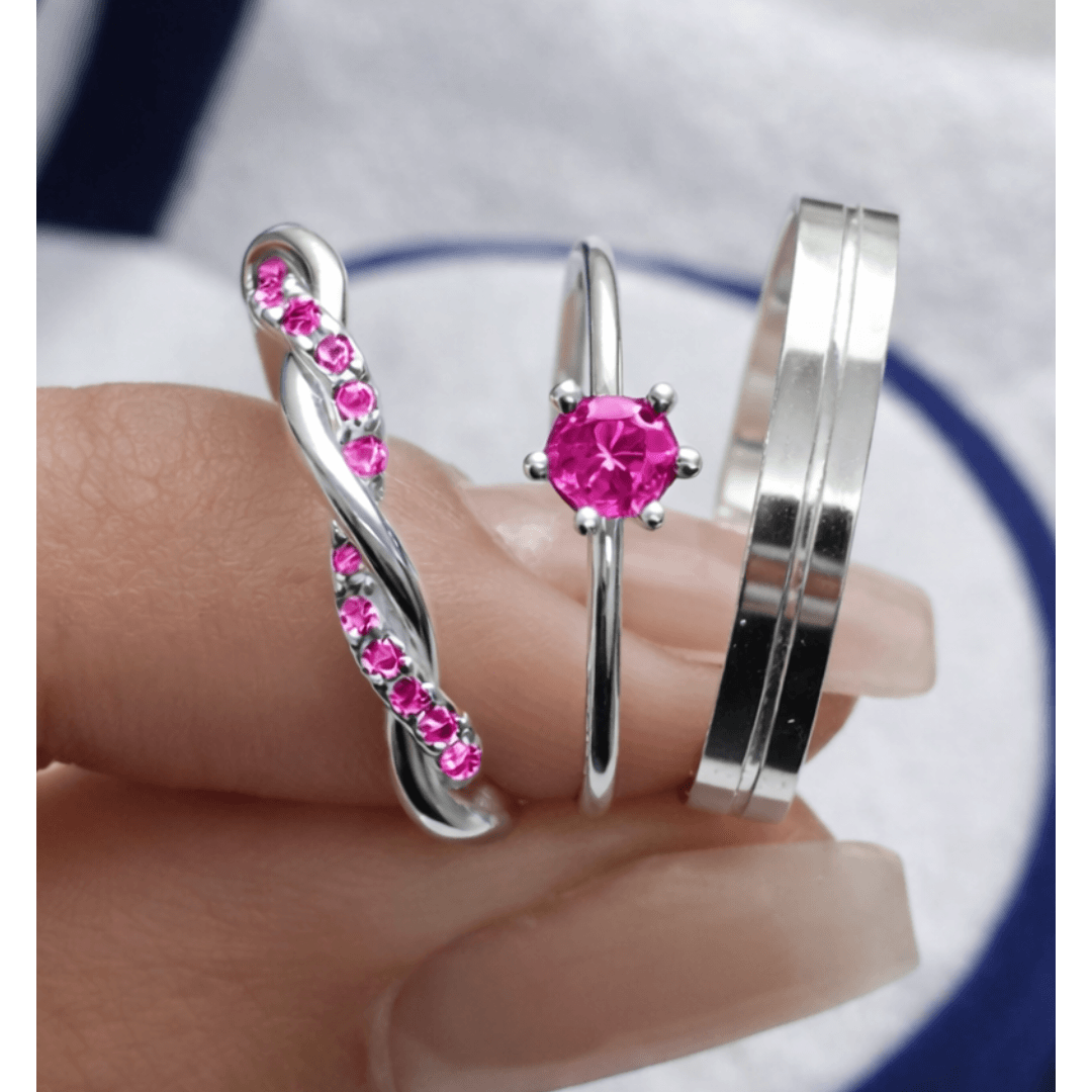 Aliança de Prata com Anel Solitário - RJPCRISTAL - RAINHA JOIAS E ALIANÇAS