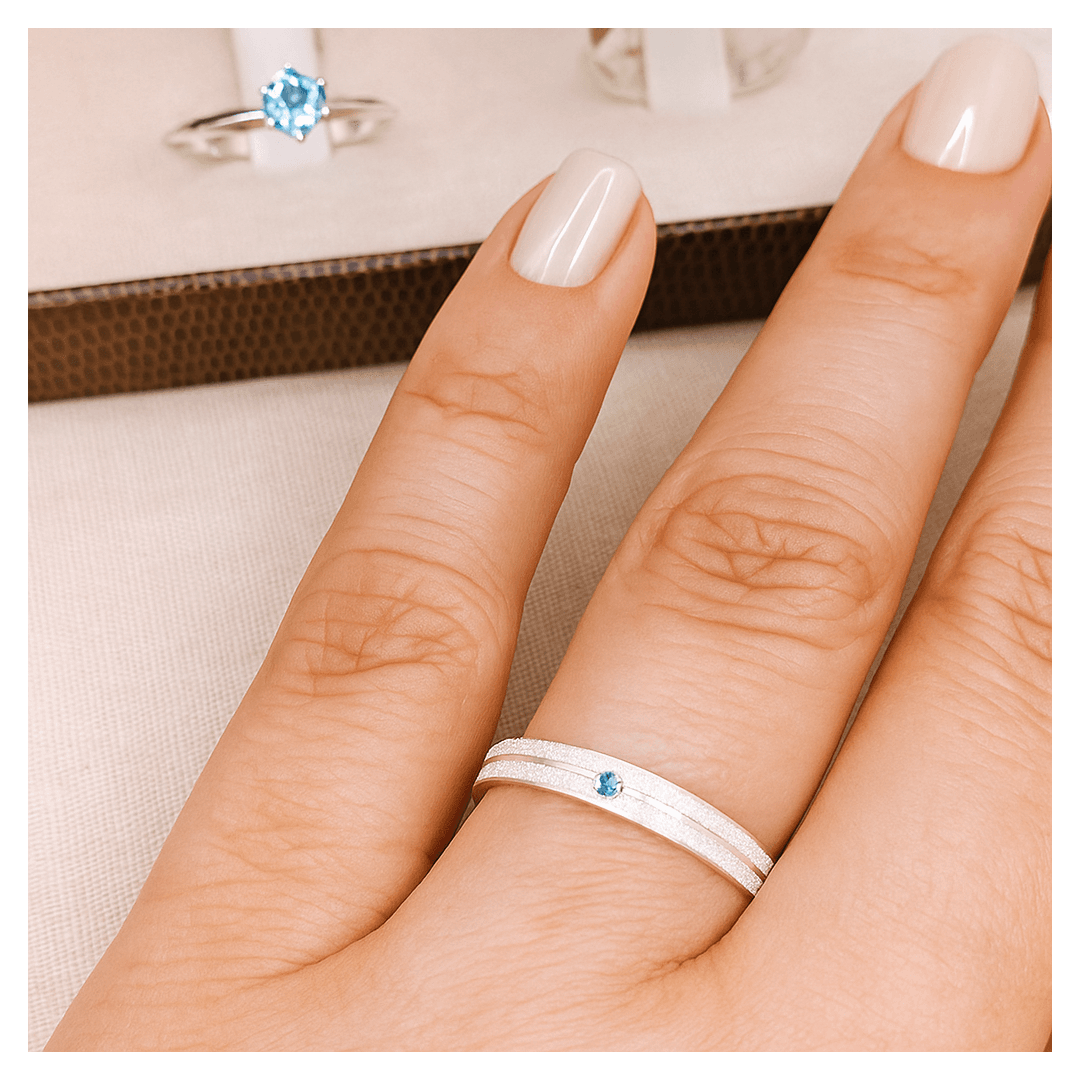 Aliança de Prata com Anel Solitário