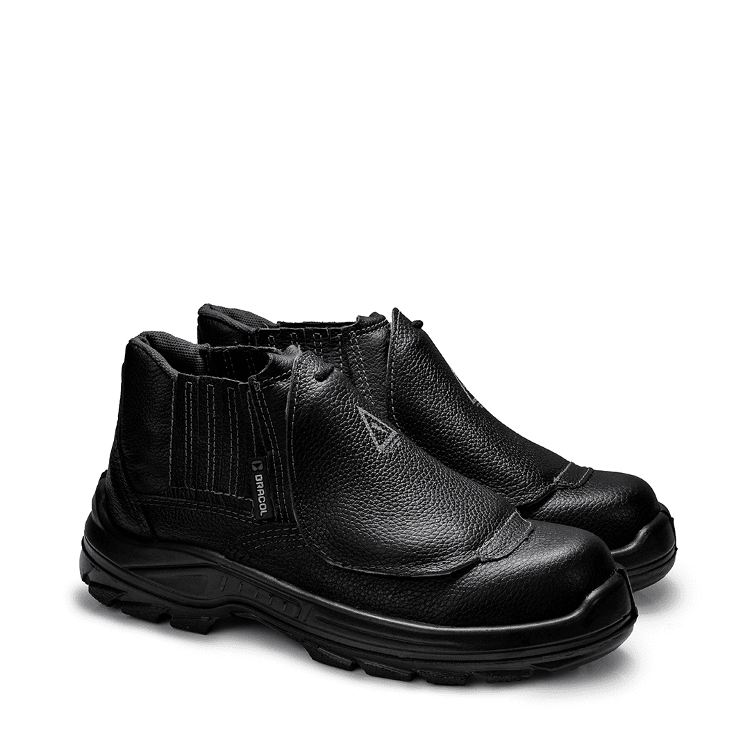 BOTINA STONE PRETA ELASTICO COURO FLOR BICO COMPOSITE PU BIDENSIDADE (PRP)