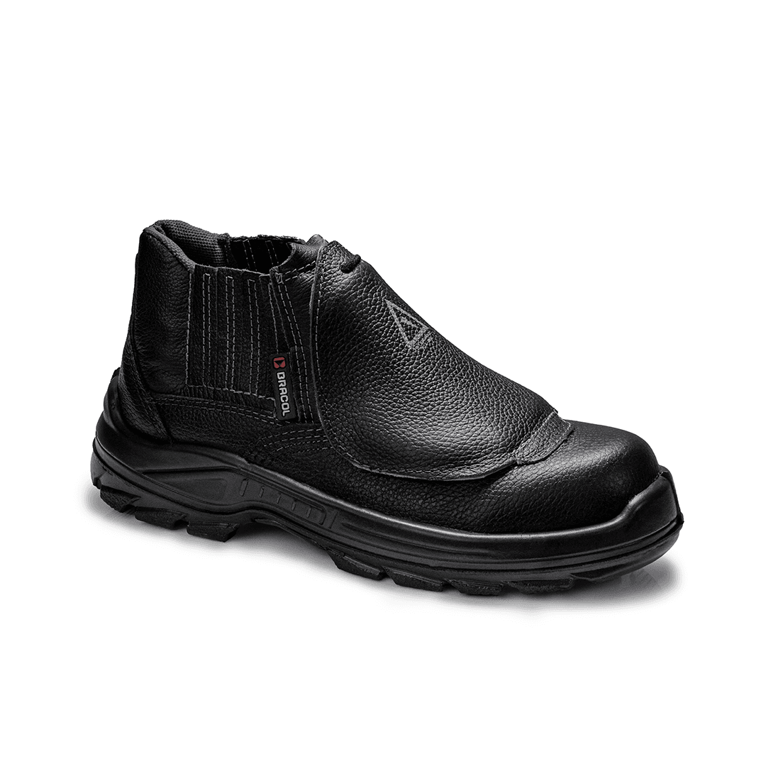 BOTINA STONE PRETA ELASTICO COURO FLOR BICO COMPOSITE PU BIDENSIDADE (PRP)