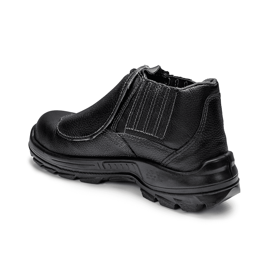 BOTINA STONE PRETA ELASTICO COURO FLOR BICO COMPOSITE PU BIDENSIDADE (PRP)