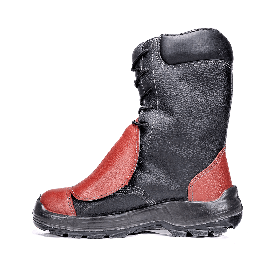 BMSB COTURNO CADARÇO COURO RELAX PRETA COM VERMELHO AÇO MOTOSSERRISTA