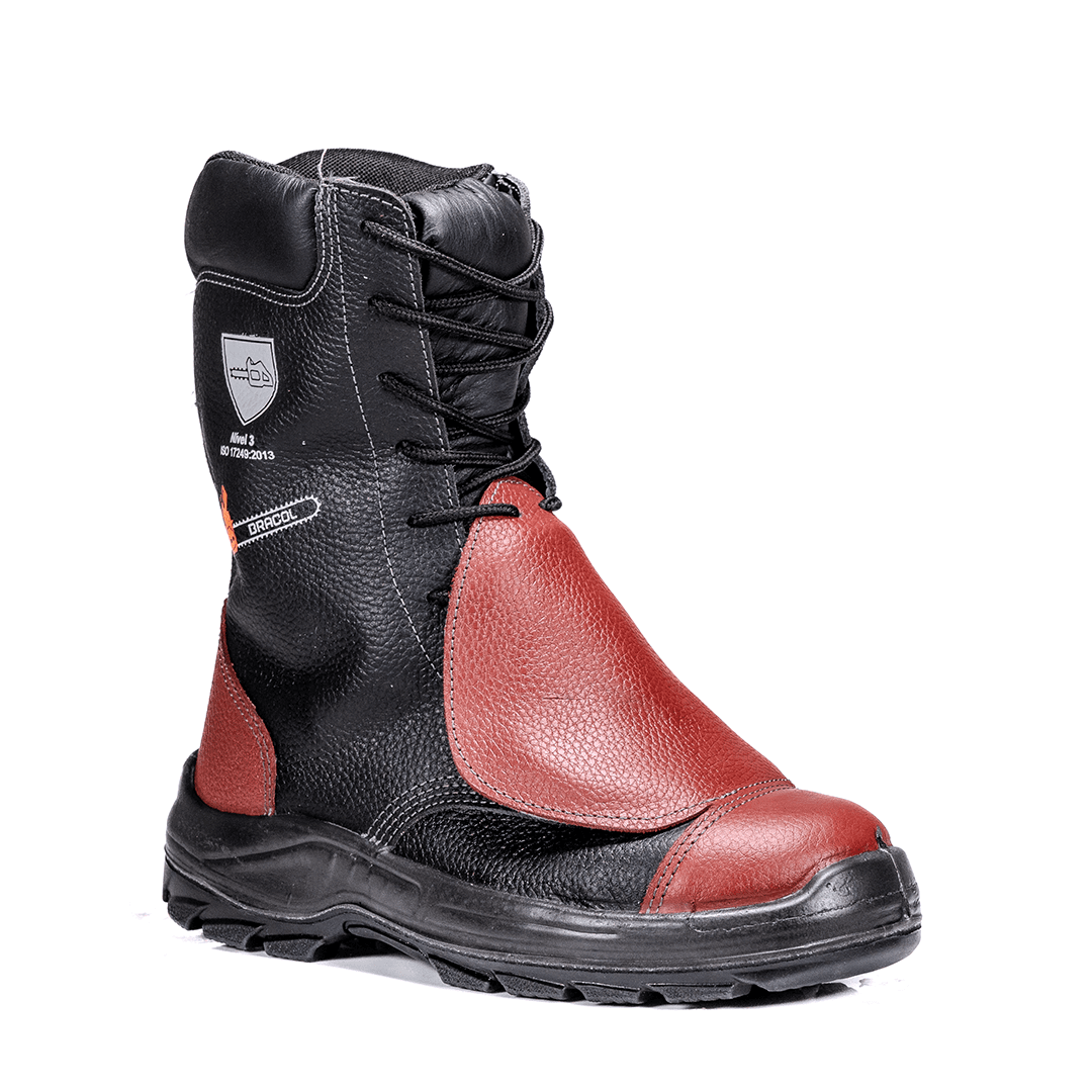 BMSB COTURNO CADARÇO COURO RELAX PRETA COM VERMELHO AÇO MOTOSSERRISTA