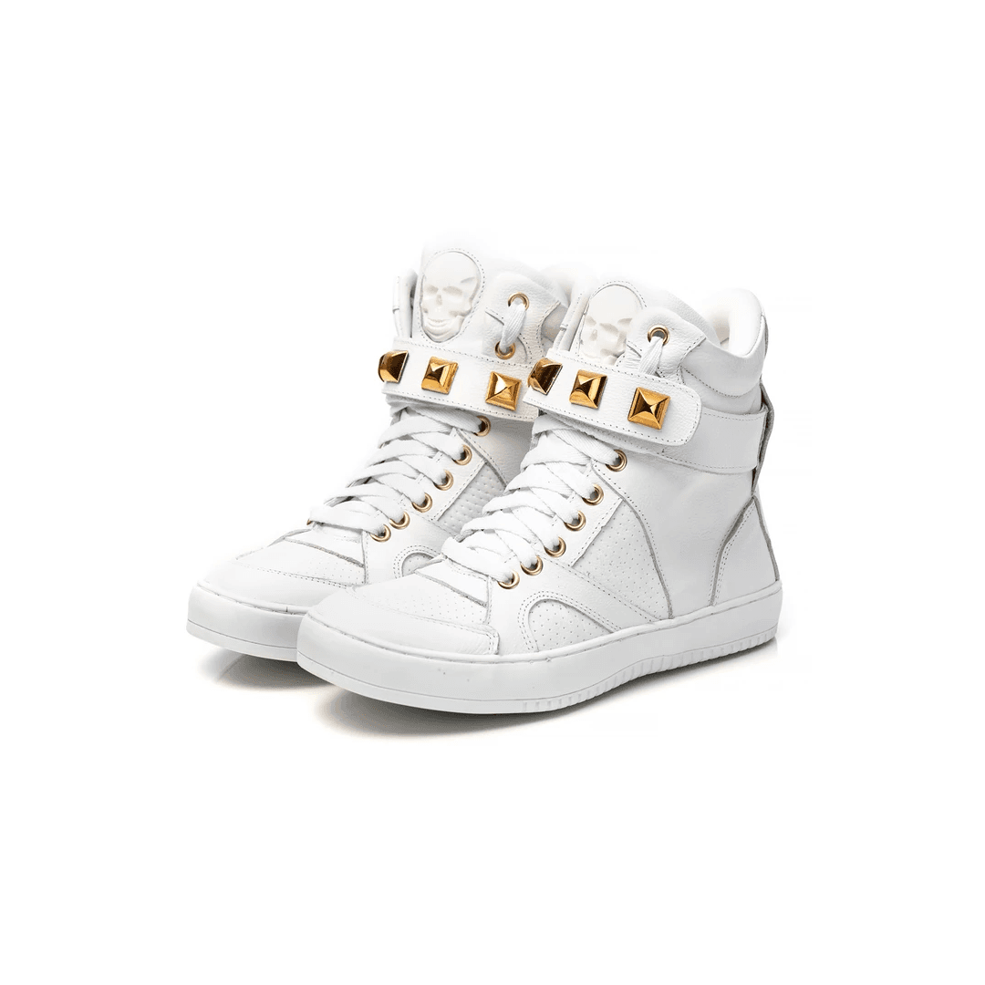 Tenis Sneaker Bawmi Cano Alto Feminino Branco com Piramide