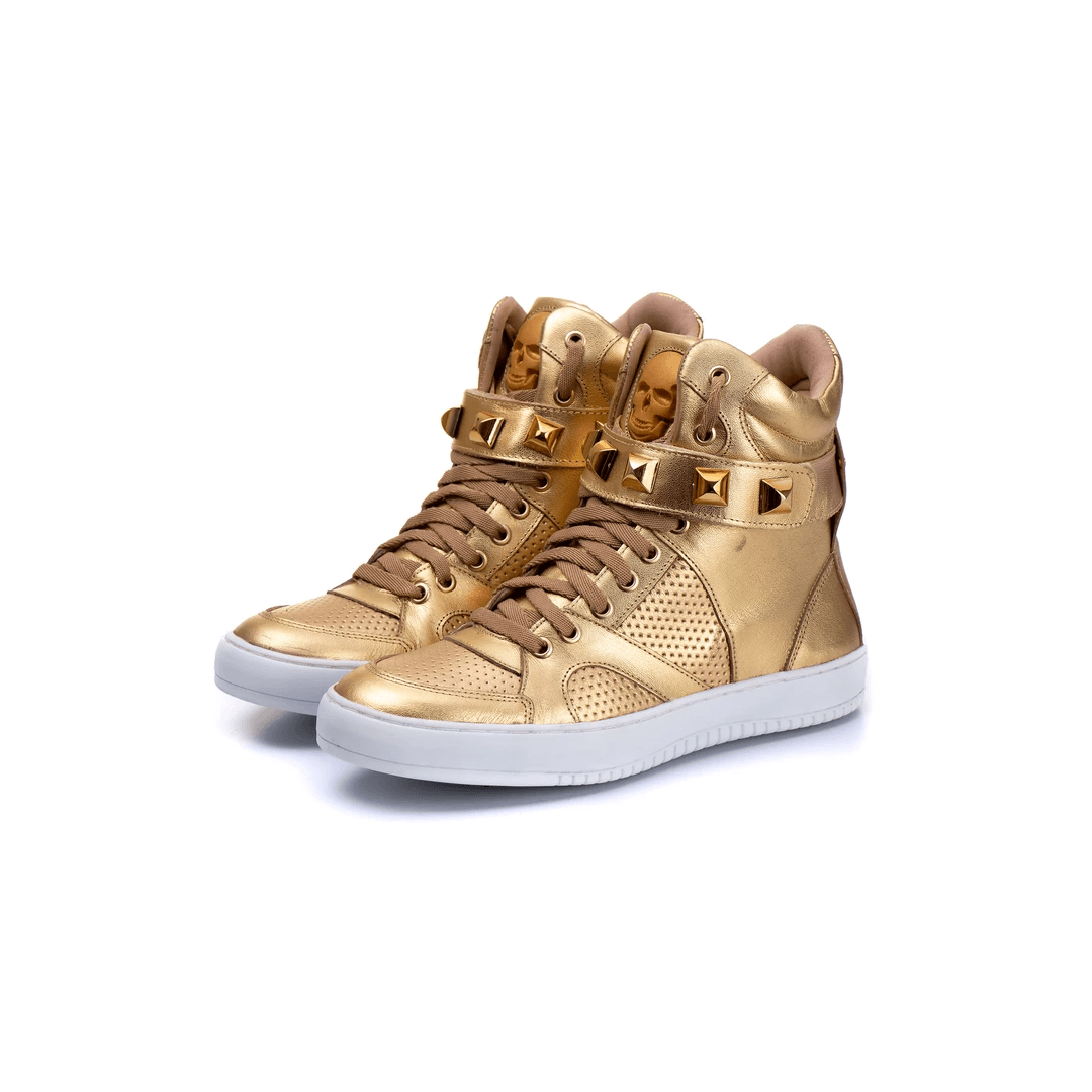 Tenis Sneaker Bawmi Cano Alto Feminino Dourado com Piramide