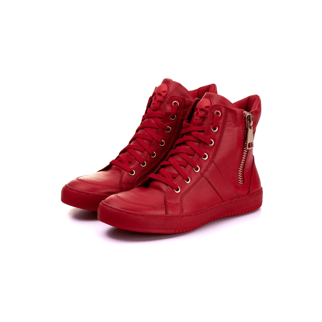 Tenis Sneaker Bawmi Cano Alto Feminino Vermelho com Ziper Dourado