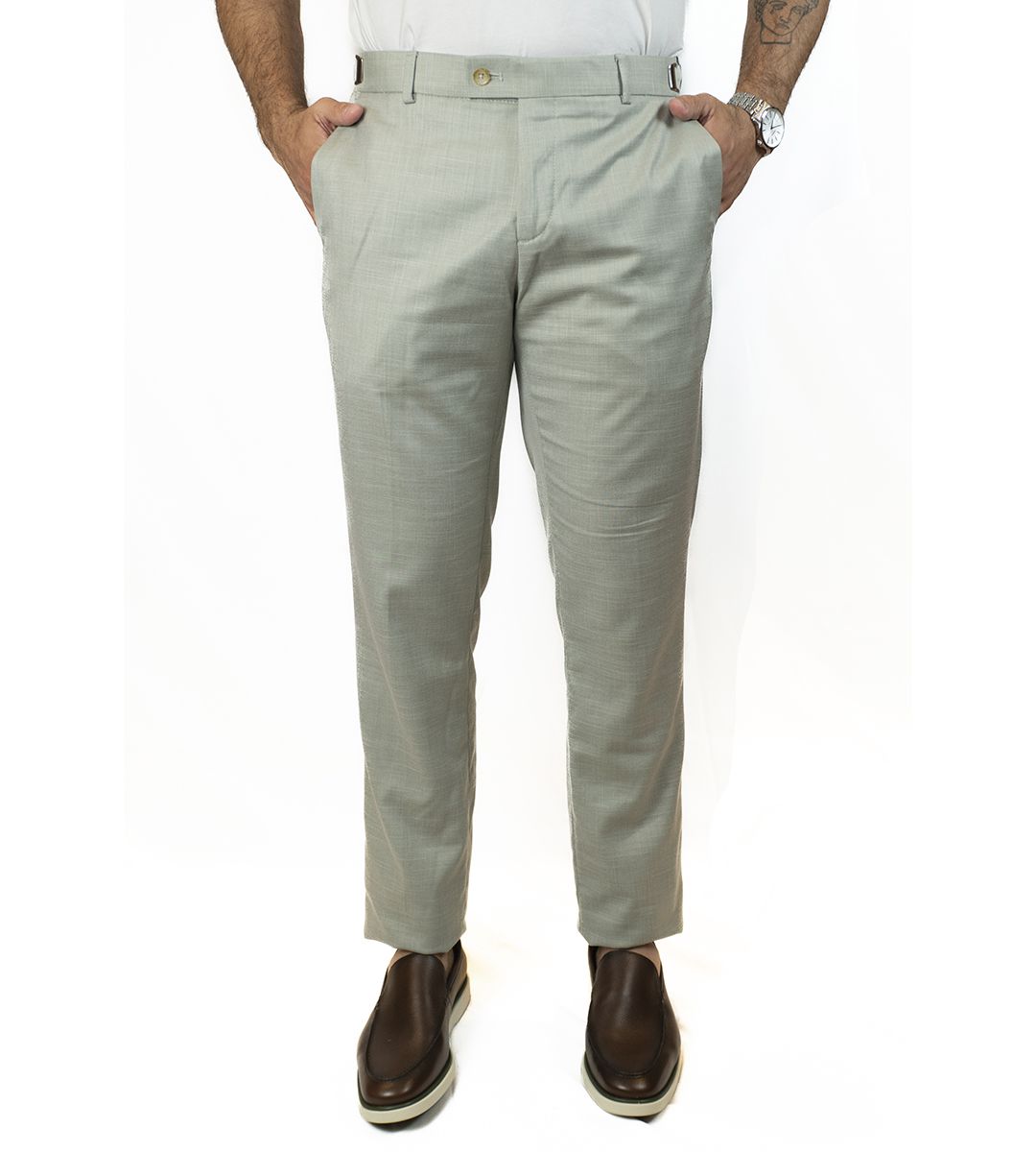 Calça Brawd Alfaiataria com Regulagem Cinza Claro - Loja Brawd