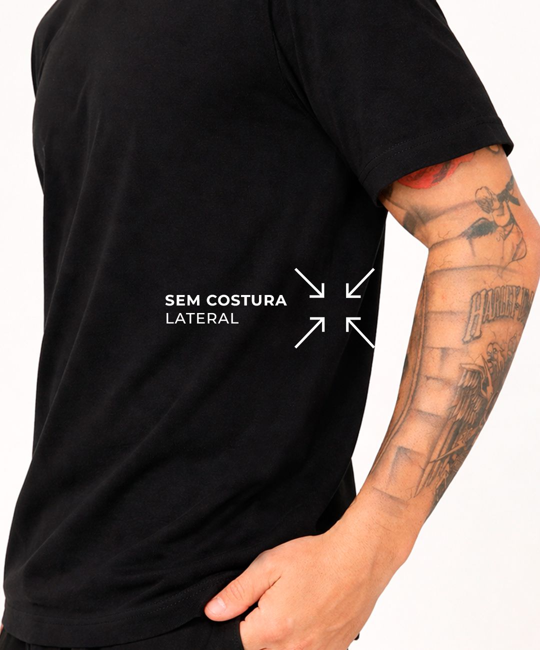Camiseta Masculina Premium Preto Sem Costura Lateral – 100% Algodão Caimento Natural 