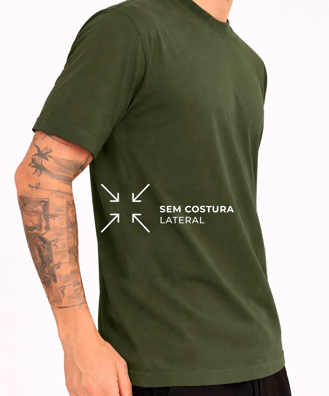 Camiseta Masculina Premium Verde Militar Sem Costura Lateral – 100% Algodão Caimento Natural 